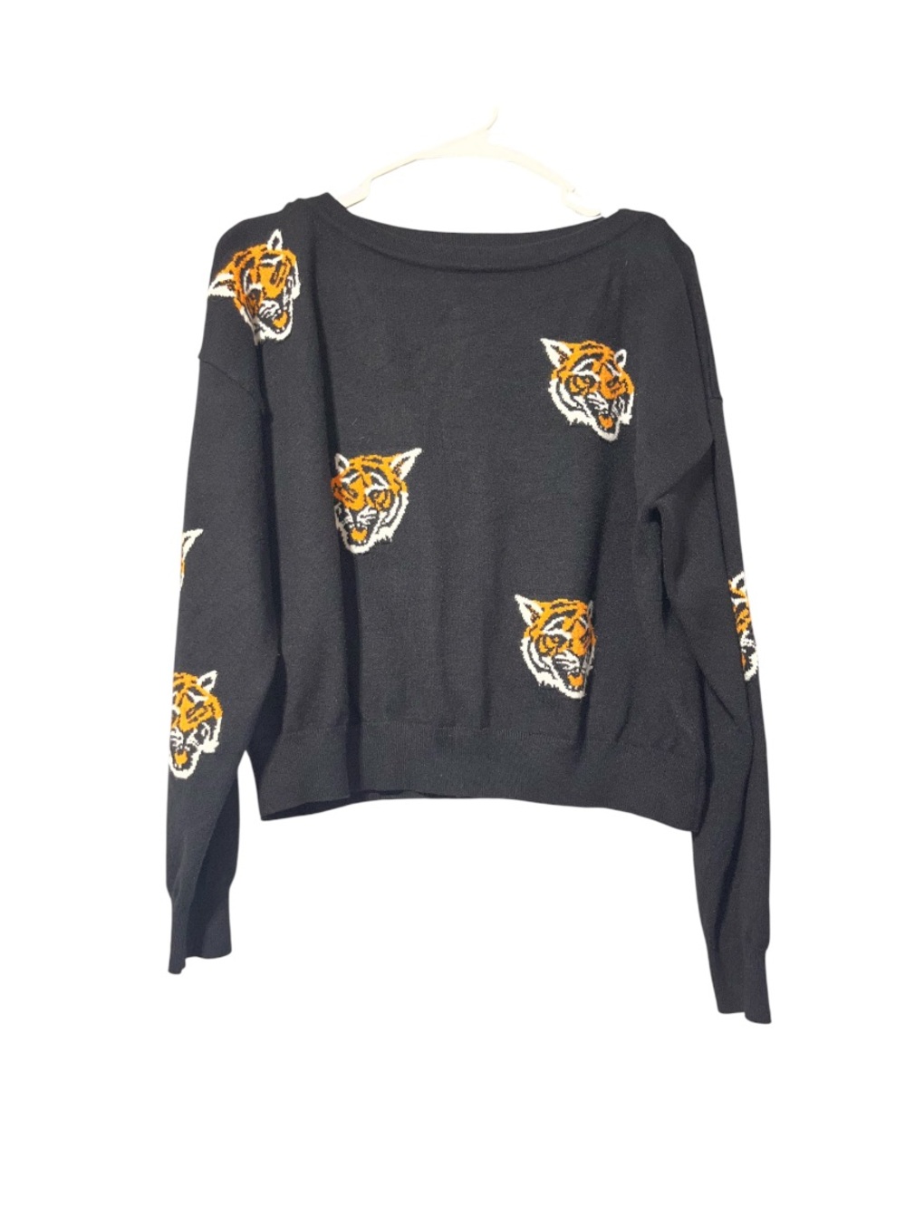 Lala Black Crewneck Sweater with Tiger Embroidery